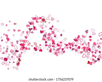 Heart shape outline love background vector. Romantic feelings, relationships concept pattern. Flying hearts scatter Valentine's day decoration. Tenderness, passion, love mood graphic design.