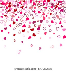 Heart shape outline love background vector. Romantic feelings, relationships concept pattern. Falling down hearts confetti Valentine's day decoration. Tenderness, passion, love mood graphic design.