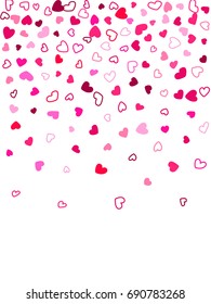 Heart shape outline love background vector. Romantic feelings, relationships concept pattern. Flying hearts confetti Valentine's day decoration. Tenderness, passion, love mood vertical graphic design.