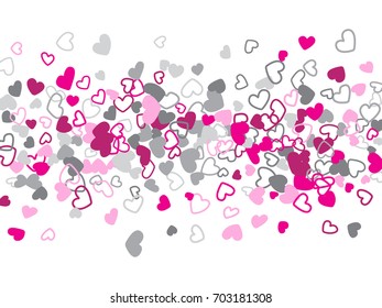 Heart shape outline love background vector. Romantic feelings, relationships concept pattern. Flying hearts confetti Valentine's day decoration. Tenderness, passion, love mood graphic design.