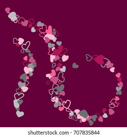 Heart shape outline love background vector. Romantic feelings, relationships concept pattern. Flying hearts scatter Valentine's day decoration. Tenderness, passion, love mood graphic design.