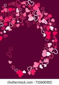 Heart shape outline love background vector. Romantic feelings, relationships concept pattern. Flying hearts confetti Valentine's day decor. Tenderness, passion, love mood graphic design.