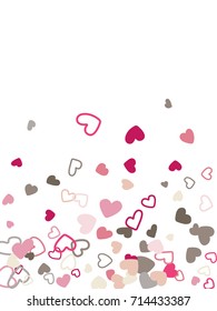 Heart shape outline love background vector. Romantic feelings, relationships concept pattern. Flying hearts scatter Valentine's day decoration. Tenderness, passion, love mood graphic design.