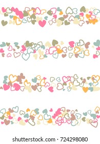 Heart shape outline love background vector. Romantic feelings, relationships concept pattern. Flying hearts scatter Valentine's day decoration. Tenderness, passion, love mood design in pastel colors.
