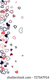Heart shape outline love background vector. Romantic feelings, relationships concept pattern. Flying hearts scatter Valentine's day decoration. Tenderness, passion, love mood graphic design on white.