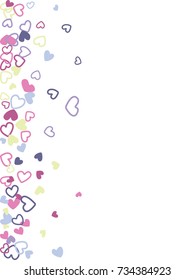 Heart shape outline love background vector. Romantic feelings, relationships concept pattern. Flying hearts scatter Valentine's day decoration. Tenderness, passion, love mood design in pink, blue.