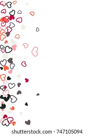 Heart shape outline love background vector. Romantic feelings, relationships concept pattern. Flying hearts scatter Valentine's day decoration. Tenderness, passion, love mood design in red, grey.
