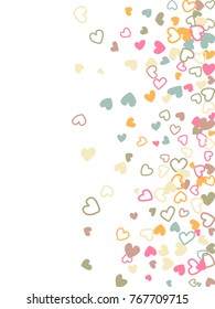 Heart shape outline love background vector. Romantic feelings, relationships concept pattern. Flying hearts scatter Valentine's day decoration. Tenderness, passion, love mood design in pastel colors.