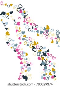 Heart shape outline love background vector. Romantic feelings, relationships concept pattern. Flying hearts scatter Valentine's day decoration. Tenderness, passion, love mood trendy graphic design.