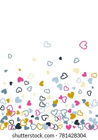 Heart shape outline love background vector. Romantic feelings, relationships concept pattern. Flying hearts scatter Valentine's day decoration. Tenderness, passion, love mood trendy graphic design.
