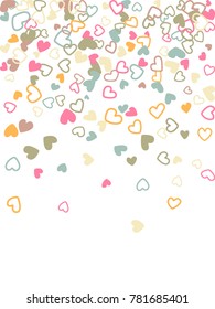 Heart shape outline love background vector. Romantic feelings, relationships concept pattern. Flying hearts scatter Valentine's day decoration. Tenderness, passion, love mood design in pastel colors.