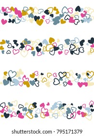 Heart shape outline love background vector. Romantic feelings, relationships concept pattern. Flying hearts scatter Valentine's day decoration. Tenderness, passion, love mood trendy graphic design.
