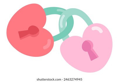 Heart shape padlock couple in flat design. Wedding keyhole locks pair. Vector illustration isolated.