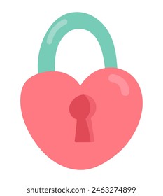 Candado en forma de corazón en diseño plano. Símbolo de sentimiento romántico con cerradura. Ilustración vectorial aislada.
