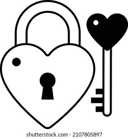 Heart Shape Padlock with Key Vector Icon Design concept, Love and romance symbol, Valentines Day Sign, fascination and glamour stock illustration