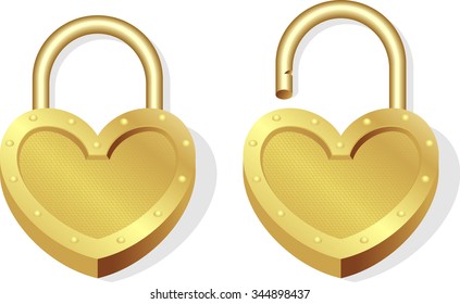 Heart Shape Padlock-vector illustration of brass padlock in heart shaped concept