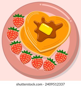 Heart shape pancake and strawberry