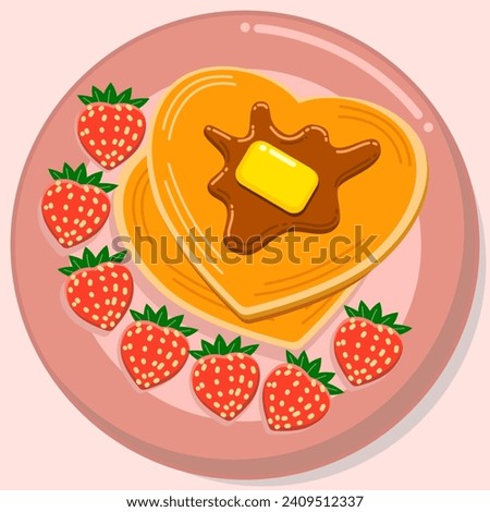 Heart shape pancake and strawberry