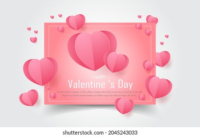 a heart shape. paper art style. valentine day. Origami made hot air balloon