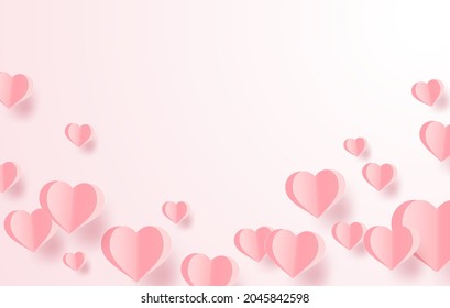 a heart shape. paper art style. valentine day. Origami made hot air balloon