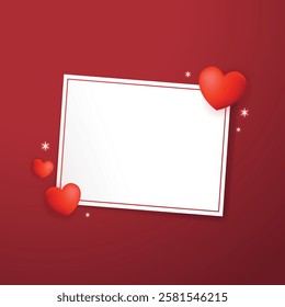 Heart shape paper and blank photo frame with envelope, Happy Valentine's Day. Valentine label.