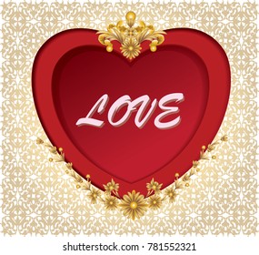 heart shape paper cut decorated with golden vintage metal flowers