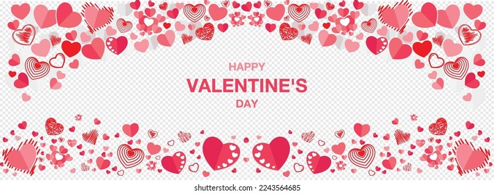 Heart shape with paper element style on pink vector background. Love symbol for celebrate, anniversary or greeting card artwork.  pink and white hearts border isolated on transparent background. 