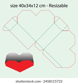 Heart Shape Paper - Origami Box die cut - Template Design - Resizable