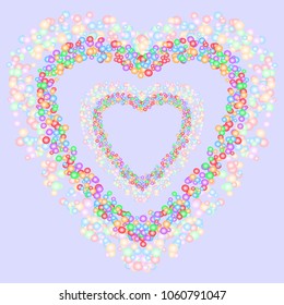 Heart shape pattern formed by colorful bubbles on bluish gray background. Vector illustration. Useful as background, backdrop, or image montage. Love, romance, valentine's day, and wedding concepts.