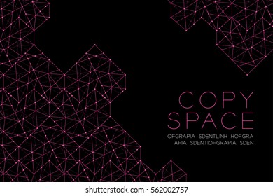 Heart shape pattern illustration pink color, dot outline stroke design isolated on black background, with copy space