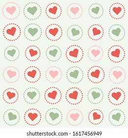 heart shape for pattern in three differents colors on light green background for wrapping paper or st valentine card