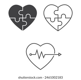 Heart shape pazzle and oscillogram arrow icon set