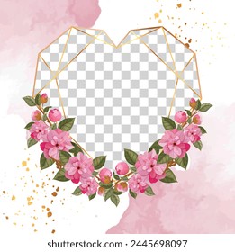 Vector en blanco forma de corazón marco de fotos con floral rosa para la boda
