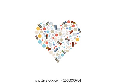 Heart shape pills. Vector illustration. Medical tablet.