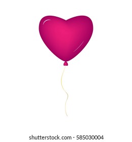 Heart shape pink balloon isolated on white background for greeting card design decoration.