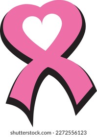 Heart shape pink cancer ribbon logo idea (Editable file) - Vector Illustration