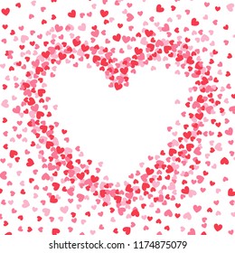 Heart shape, pink confetti with white background