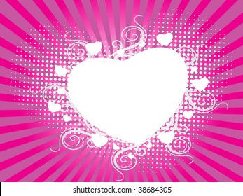 heart shape with pink dots and rays background illustration