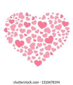 Heart shape with pink hearts inside. Vector illustration.