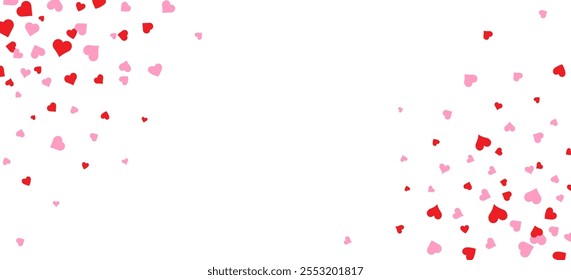Marco de Vector de confeti rosa y rojo en forma de corazón aislado sobre fondo blanco. Amor de fondo de San Valentín con corazones de color rosa sobre blanco.