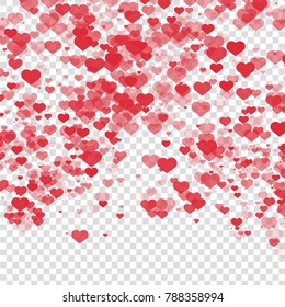 Heart shape pink and red confetti vector frame isolated on transparency grid background