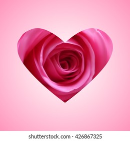 Heart shape with pink rose inside, vector illustration