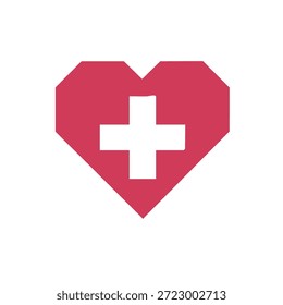 Forma del corazón con el símbolo del plus que representa la ayuda de la cardiología y la atención que salva vidas