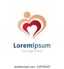 Heart shape protection child care foundation vector logo icon