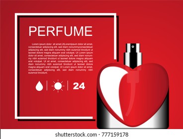 Heart shape purfume with template on red background