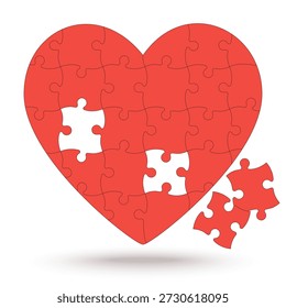 heart shape puzzle with a missing pieces, vector illustration
