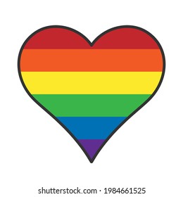 Heart shape with rainbow color stripe pattern. Vector illustration image.