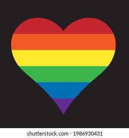 Heart shape with rainbow color stripe pattern. Vector illustration image.