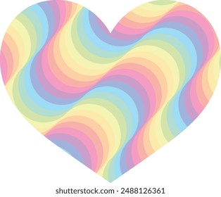 heart shape with rainbow many diagonal distort strip color inside, heart shape vector illustration.