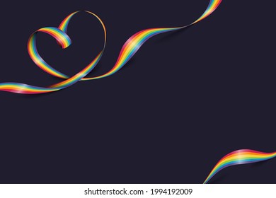 Heart shape rainbow pride ribbon. LGBT, LGBTQ Gay pride flag wave. Happy pride month. Vector illustration